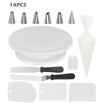 

14PCS/Set Rotating Cake Turntables With Icing Spatula Smoother Revolving Cake Stand White Baking Tools Decorating Supplies