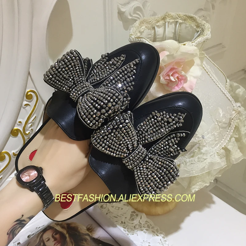 Primavera Pics as Mujer Arco Verano Acogedor As Diseñador Pics Pisos Zapatillas Mulas Sandalias nudo Fuera Cuero De Zapatos Cristal rqrgpxwS