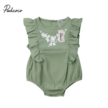 

pudcoco Summer 2019 Baby Girl Clothes Ice Flower Bodysuit Newborn For Kids Costume Children Toddler Tiny Cottons Green