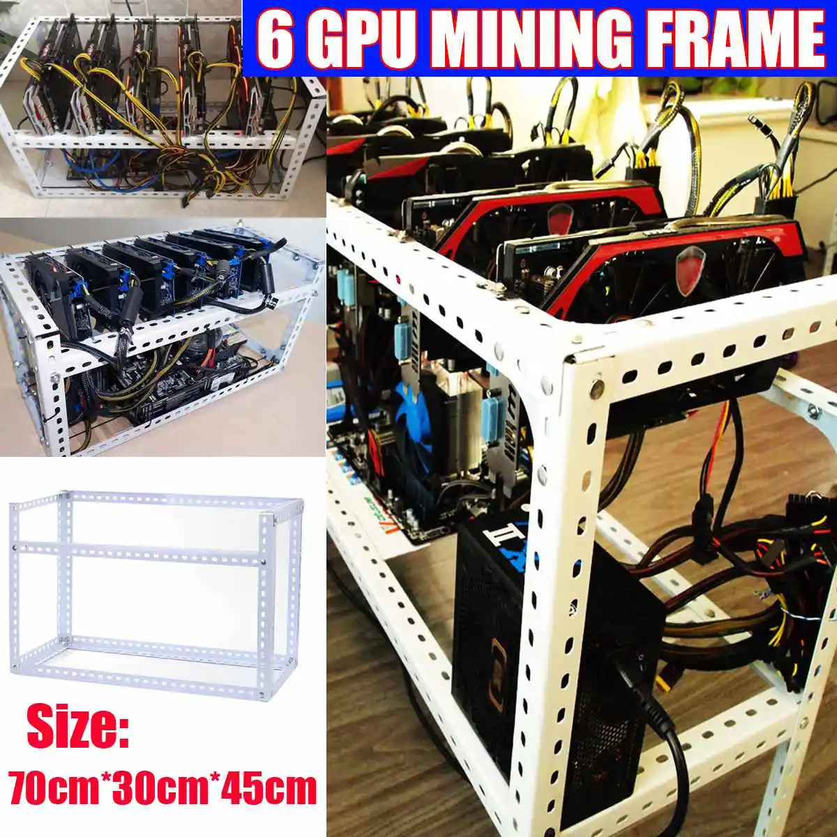 DIY стальной Штабелируемый шахтерский каркас чехол 6GPU горная установка 70 см* 30 см* 45 см для Биткоин BTC горная криптомашина белый