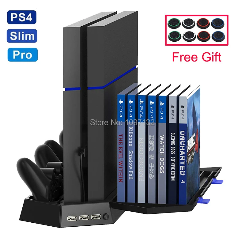 

For PS4 PS4 Slim PS4 Pro Vertical Stand with Cooling Fan Dual Controller Charger Charging Station For SONY Playstation 4 Cooler