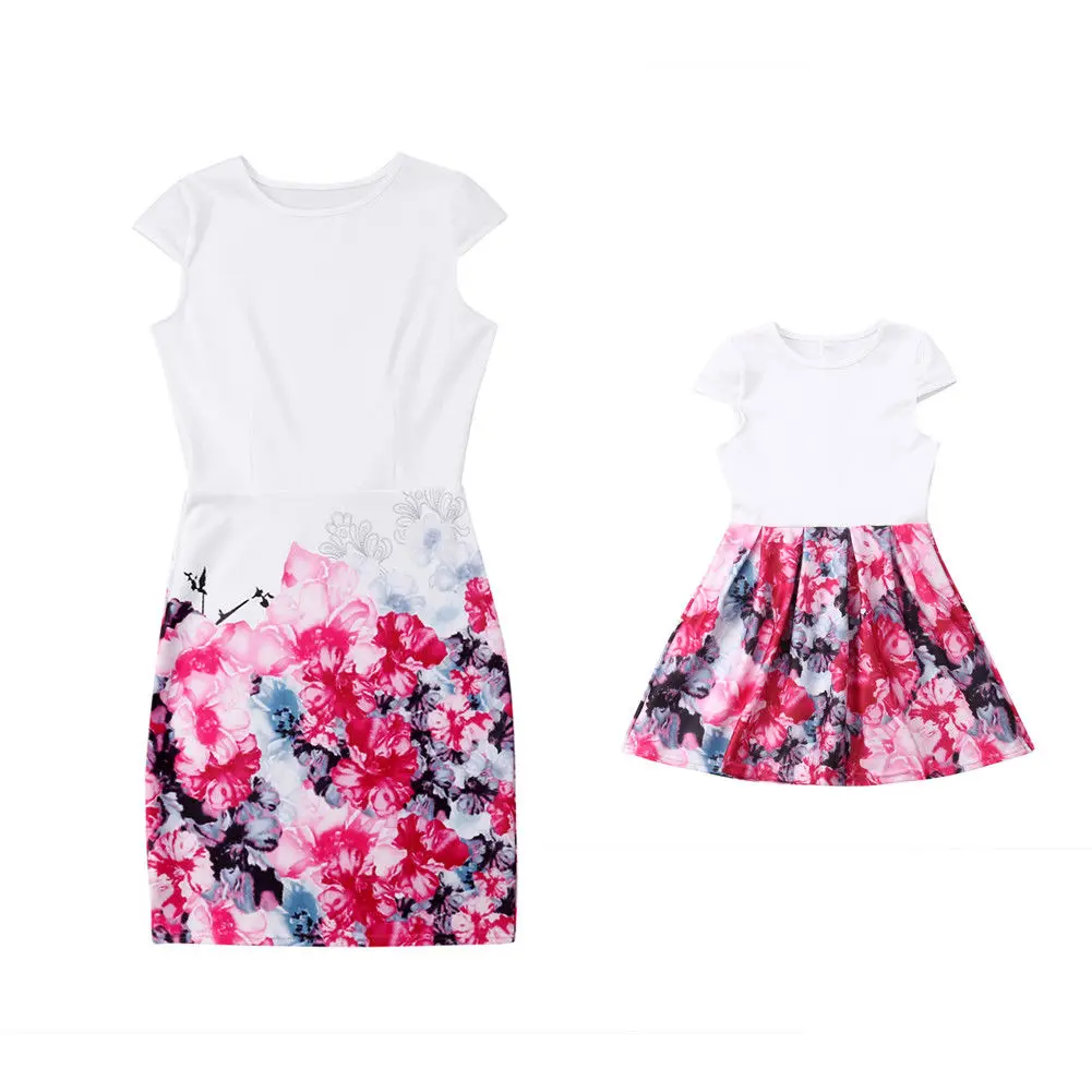 

Mother and Daughter Dress Parent-child Family Match Clothes Floral Patchwork One Pieces Summer Dresses
