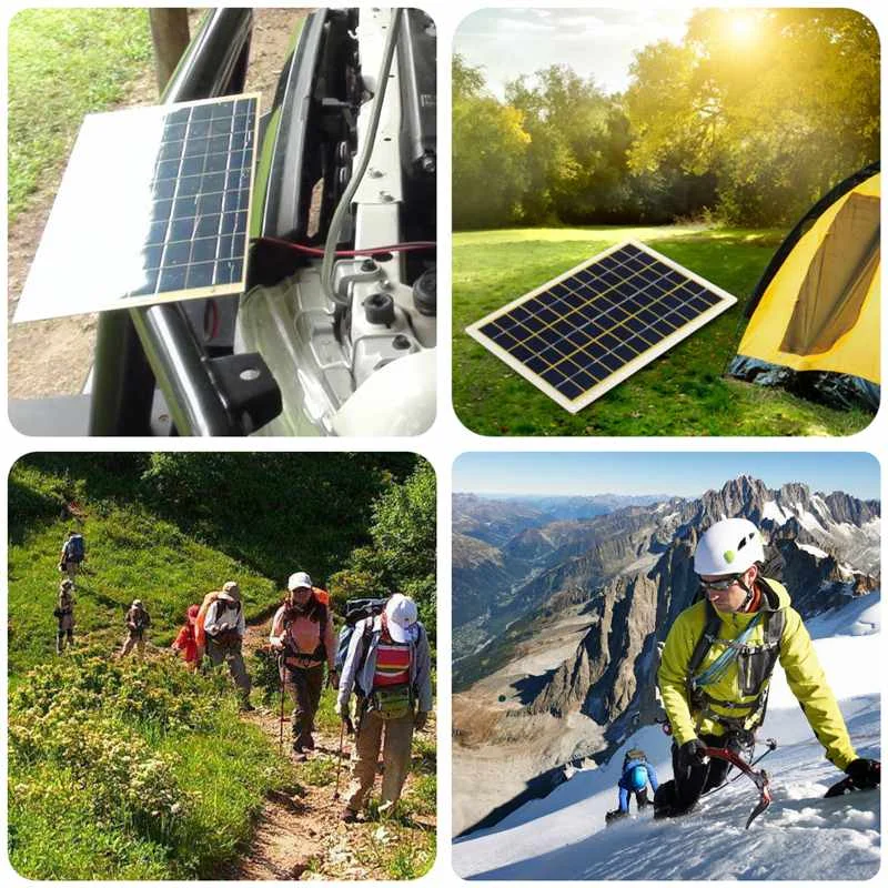Waterproof Solar Panel 15W 12V Polycrystalline Solar Panel with Line Clip 4X Suction Cups for Outdoor Camping Emergency Light Waterproof Solar Panel 15W 12V Polycrystalline Solar Panel with Line Clip 4X Suction Cups for Outdoor Camping Emergency Light