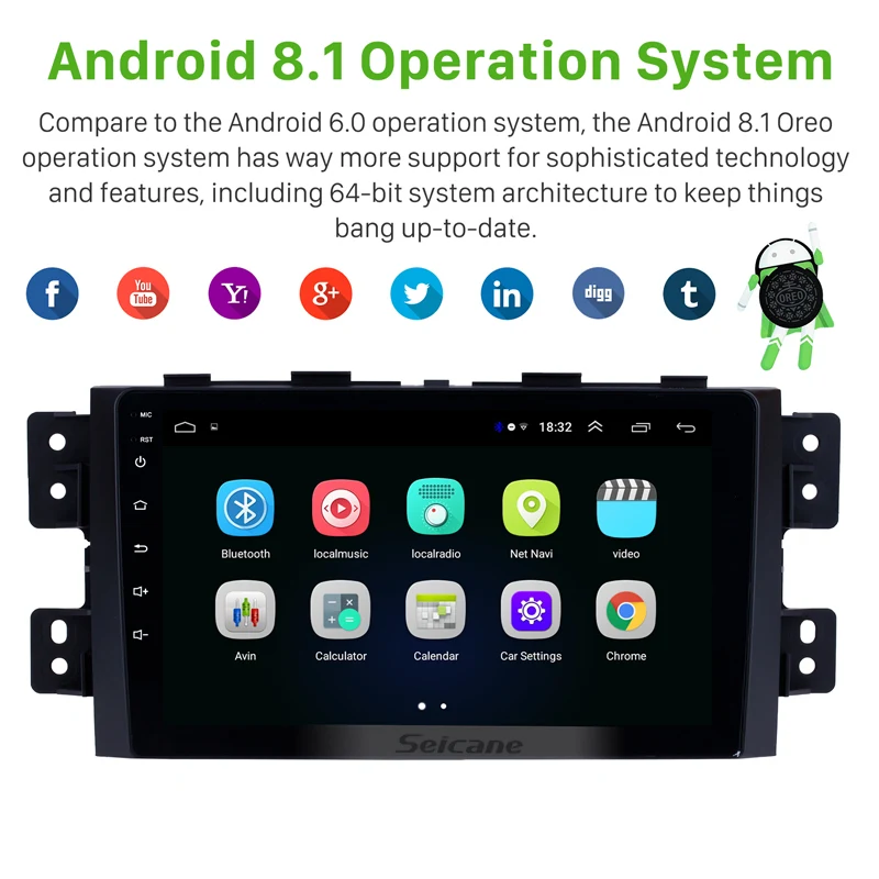 Clearance Seicane 9 inch Touch Screen radio Android 8.1 Bluetooth Car Stereo GPS Navi For 2008-2016 KIA Borrego with Mirror Link WIFI AUX 1
