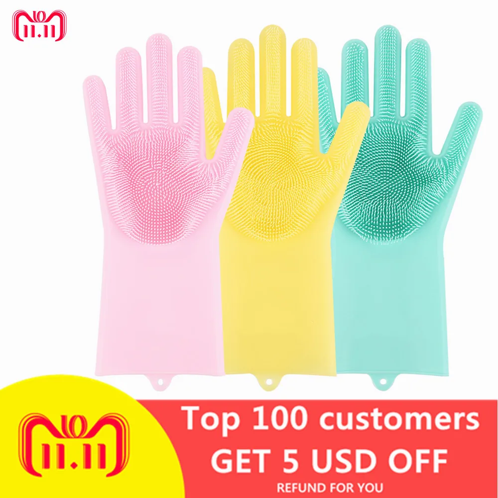 

Drop Shipping 1 Pair Magic Silicone Gloves Dish Washing Gloves Rubber Cleaning Gloves Household Cleaning Gloves Wholesale Price