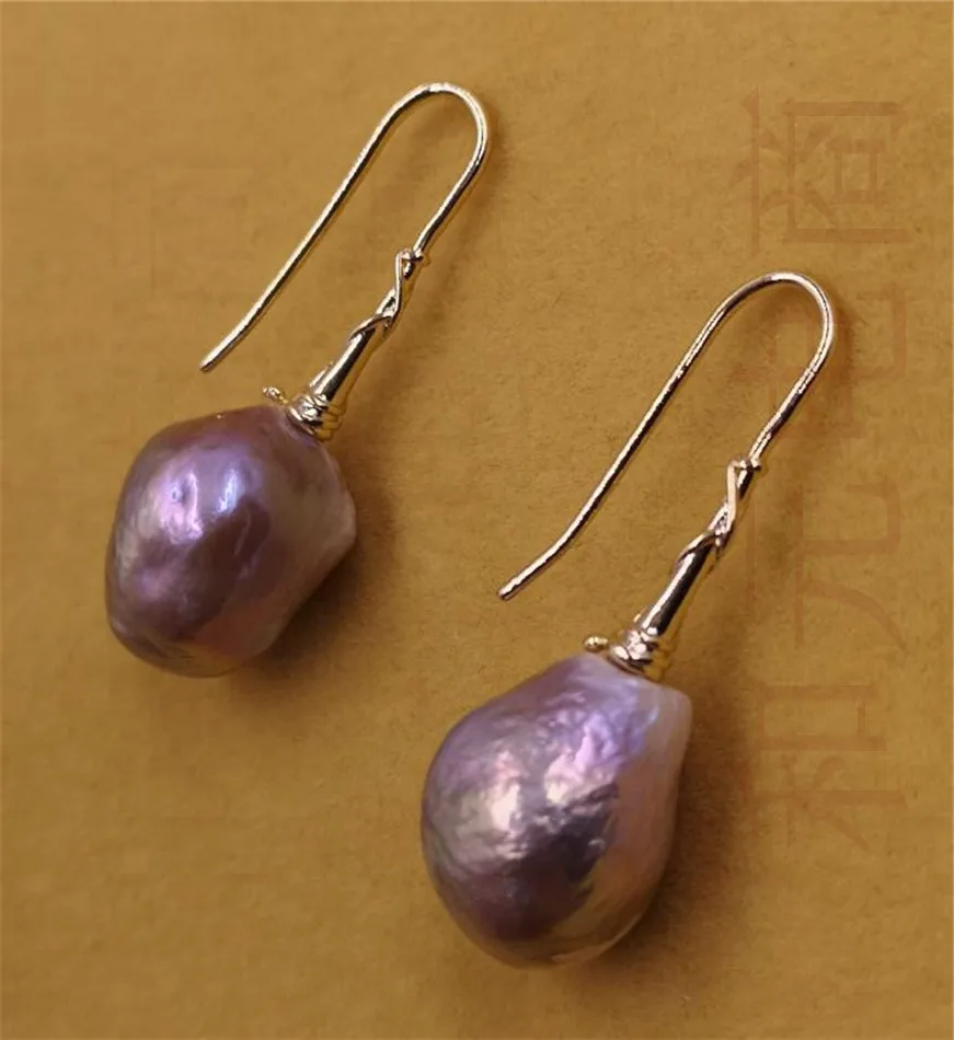 

new purple dangler earbob party Mesmerizing AAA peacock TwoPin 13-16MM HUGE baroque pearl earrings south sea violet