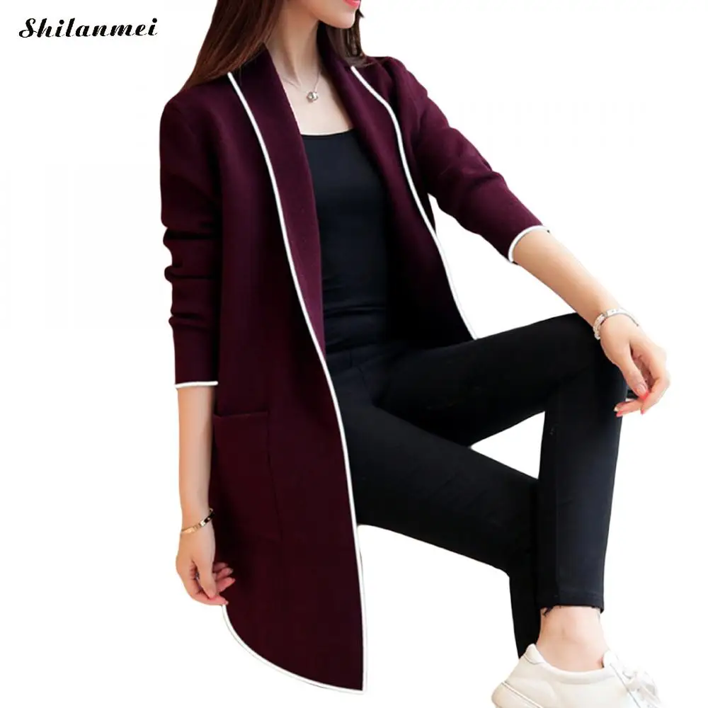 

Women Long Sleeve Knitted Sweater Coat Autumn Winter Casual Solid Turn Down Collar Cardigans Sweaters Korean Simple Outwear XXL