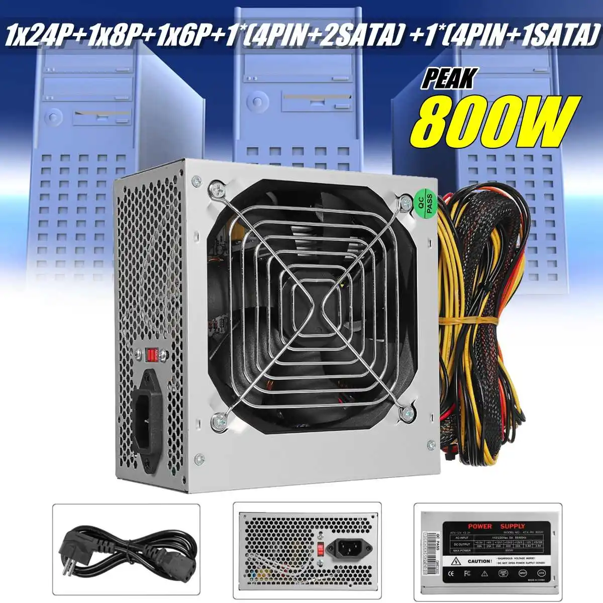 ماكس 800 W امدادات الطاقة PSU PFC مروحة كاتمة للصوت ATX 24 دبوس 12 V جهاز كمبيوتر شخصي SATA الألعاب PC امدادات الطاقة ل إنتل AMD الكمبيوتر