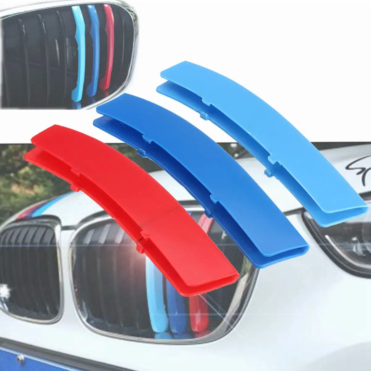 

3pcs Car Front Grill Sport Stripes Stickers for BMW 5 Series F10 F11 2011 2012 2013 Grille Trim Fasten Strips Covers Buckle