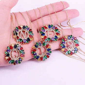 

2019 Newest Arrive 5Pcs Colorful Crystal Zircon 26 Initial Letter Pendant Necklace, Women Jewelry Necklace