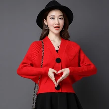2018 New Elegant Fashion Warm Autumn Winter Women Cardigan Long Bat Sleeve Sweater Short Korean V Neck Knit Cashmere Tops 