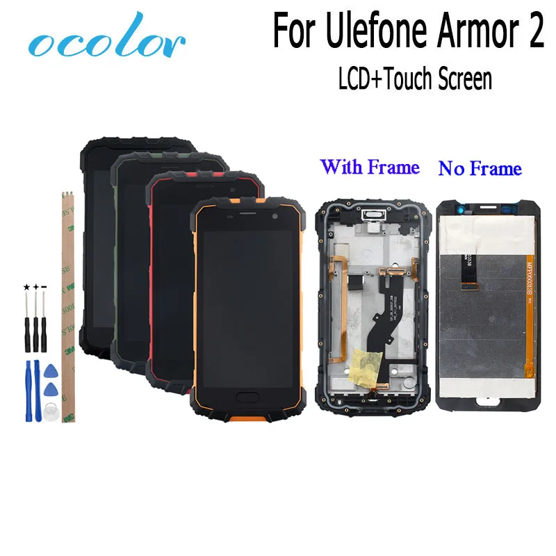 

ocolor For Ulefone Armor 2 LCD Display +Touch Screen With Frame 5.0" Digitizer Assembly Replacement For Ulefone Armor 2 +Tools