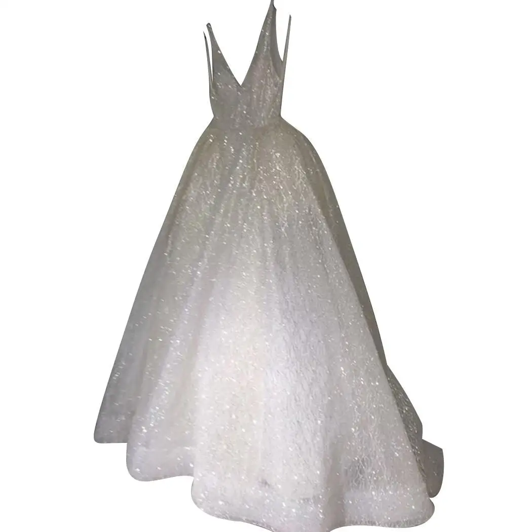 

Women Casual V-Neck Sleeveless Backless Sequins Medium Waist Long Loose Summer Wedding Formal Events, Dress
