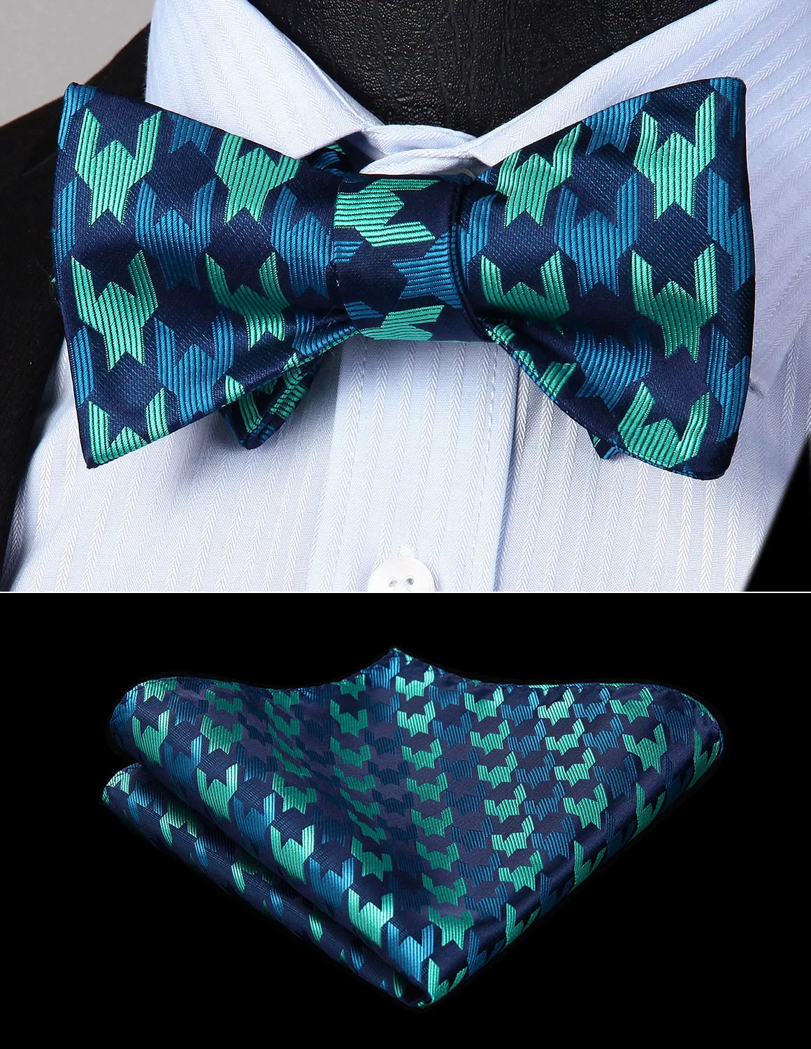 Bow Tie Handkerchief Set Navy Blue Green Mens Novelty Animal Self Bow