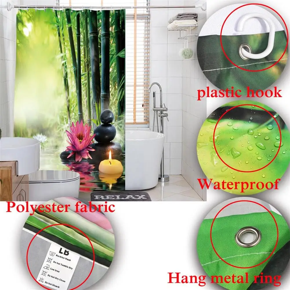 Зеленые растения на сером фоне ванная комната продукт костюм полиэстер водонепроницаемая ткань занавеска для душа нескользящий коврик для ванной коврик