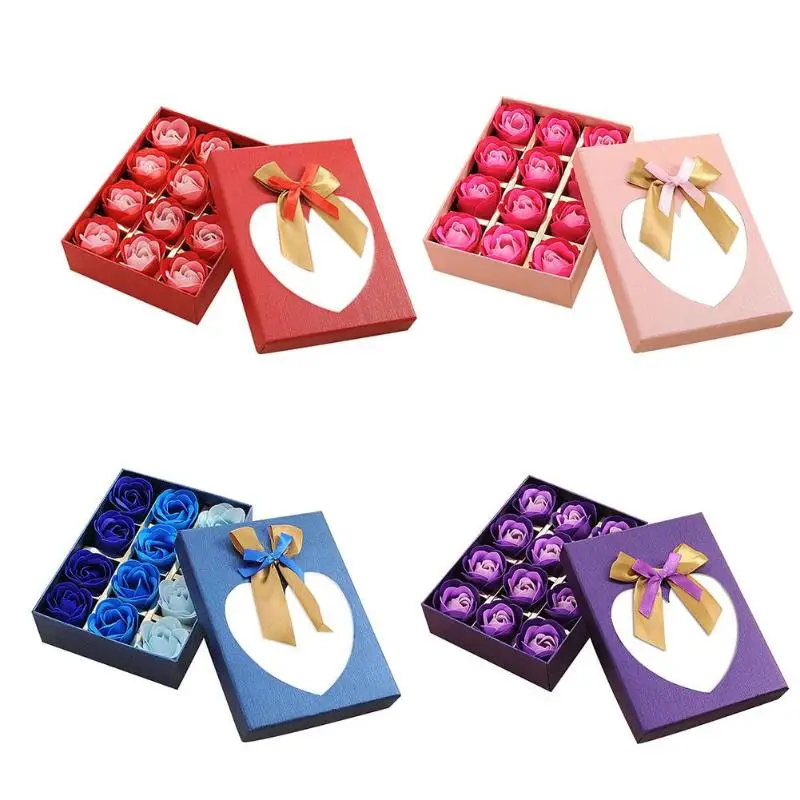 

12/18/3/4pcs Rose Flowers Scented Soap Bath Body Petal Perfumed Soap with Bowknot Packing Box Creative Valentine Day Gift