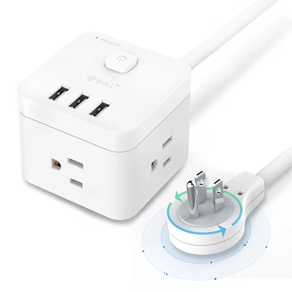 

BULL Smart Cubic Shape Surge Protector 3 AC Outlets 3 USB Ports Charging Station Socket Switch Power Strip US Plug