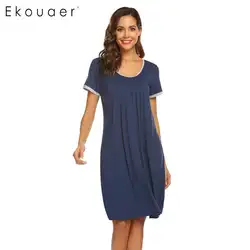 Ekouaer женская летняя ночная рубашка с круглым вырезом и коротким рукавом Однотонная ночная рубашка одежда для сна Домашняя одежда XXL