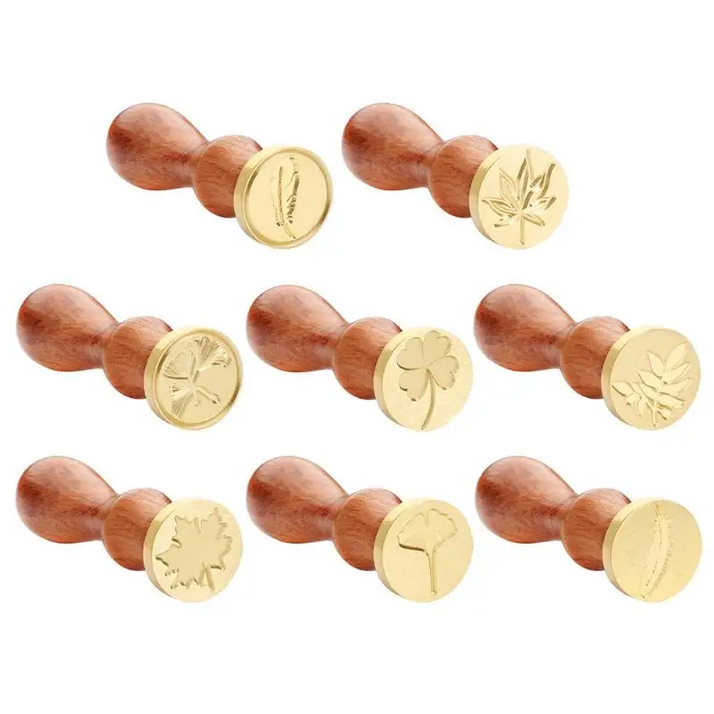 

Retro Classic Antique Metal Plant Sealing Wax Stamp Wood Handle Ancient Craft Wedding Invitations Post Decorative Gifts