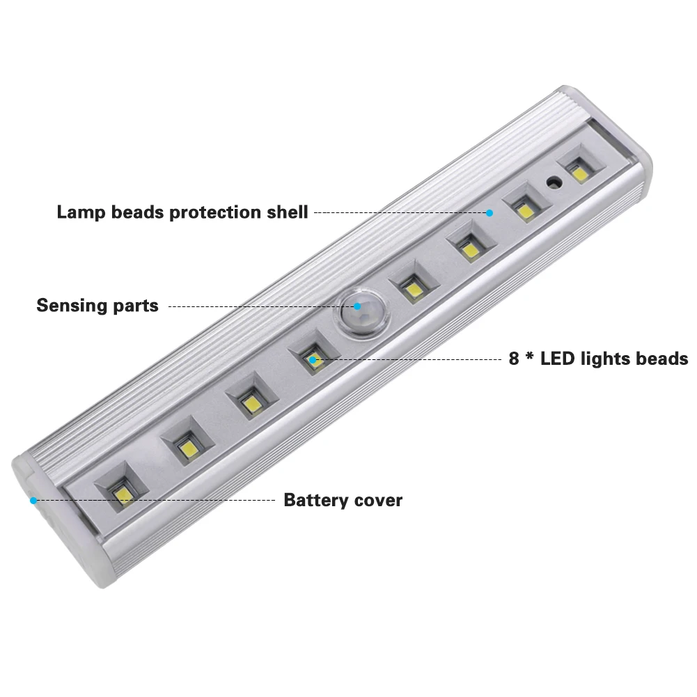 Датчик движения светильник 8 светодиодный s на батарейках беспроводной магнитный светодиодный шкаф ночной бар светильник s для кухни прихожей шкаф лестница