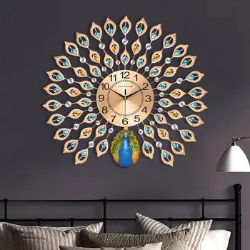 

Modern Luxury 3D Diamond Crystal Quartz Peacock Wall Clocks for Home Living Room Decor Large Silent Wall Clock Art Crafts