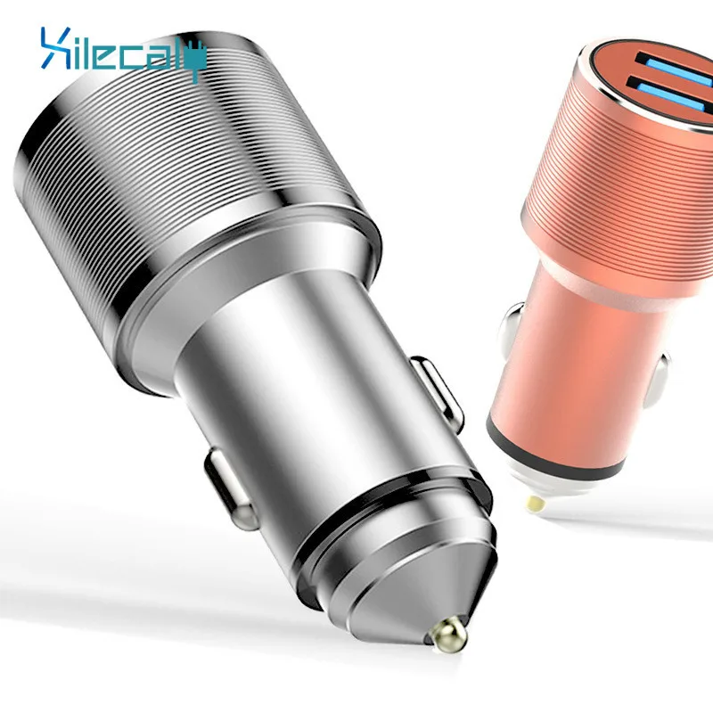 QC3.0 Aluminium Alloy Car USB Charger Quick Charge 2.4A Phone Charger 2 Port USB Car Charger for iPhone Samsung Car Charger 
