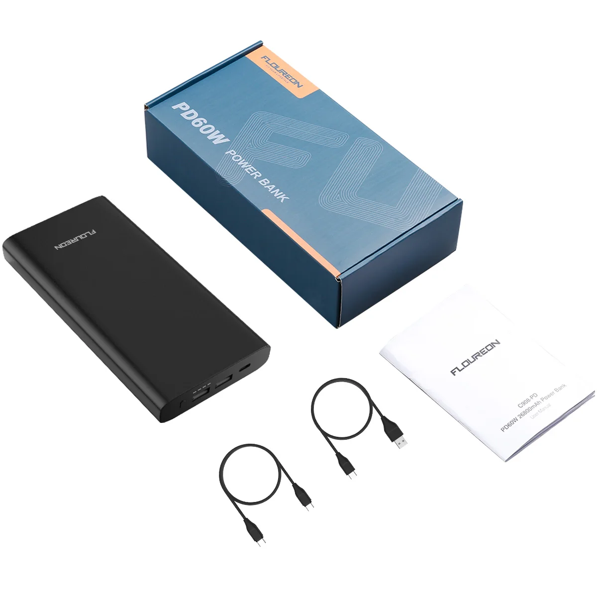Внешний аккумулятор Floureon 26800 мАч быстрая зарядка внешний Type C с двумя USB портами