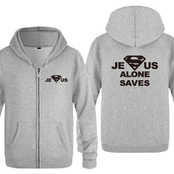 

Jesus Alone Saves - Superman God Christian Novelty Creative Sweatshirts Men 2018 Mens Zipper Hooded Fleece Hoodies Cardigans