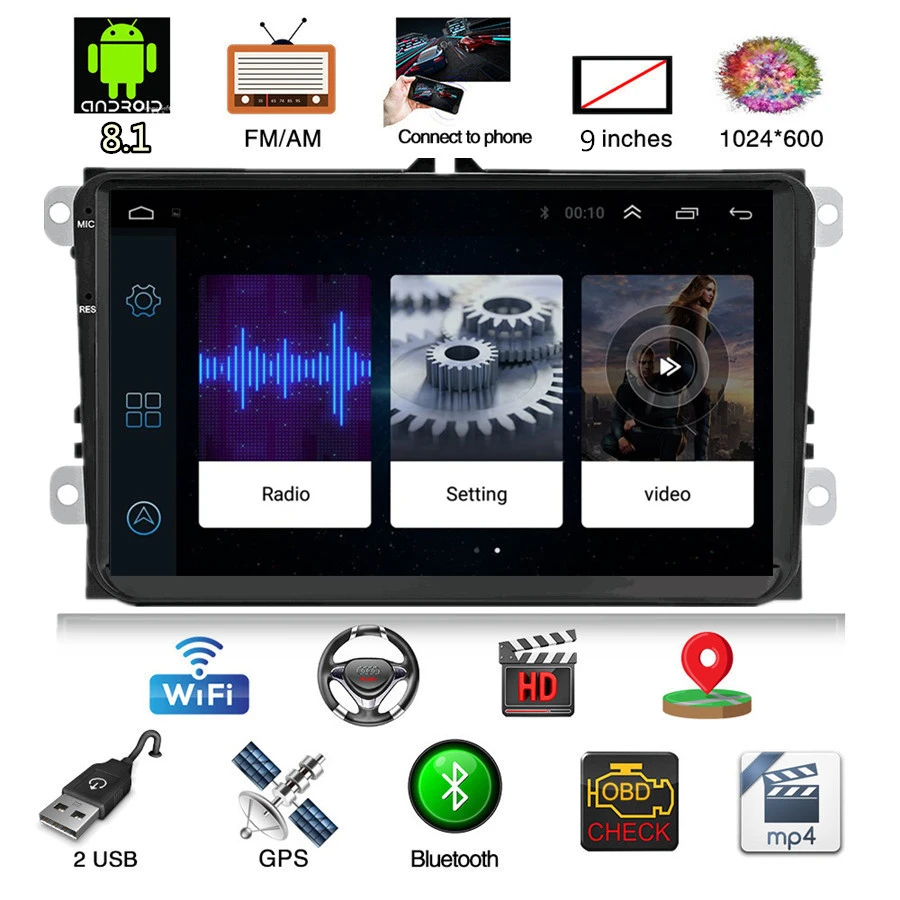 Best 9"Auto radio Android 8.1 Touch Screen GPS Navigation Car Stereo for VW Golf Polo Skoda(See the details page for specific model) 1
