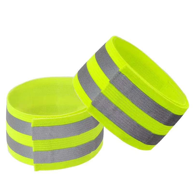 2 piezas fluorescente reflectante pulsera de la correa de muñeca correas cinta pierna pegatinas reflectantes de seguro de la etiqueta para la noche de deportes