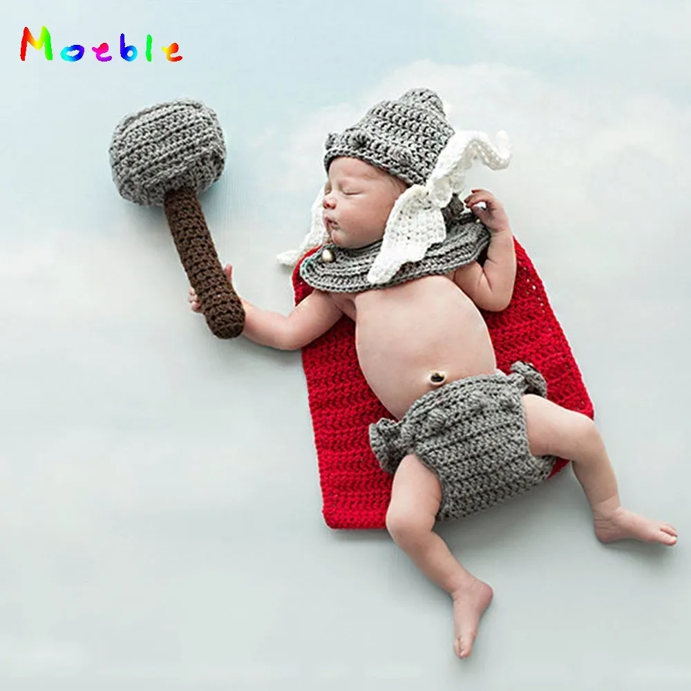 Superhero Inspired Crochet Newborn Photography Props Knitted Baby Winter Hat Costume for Photo Shoot Infant Clothing Set for Boy