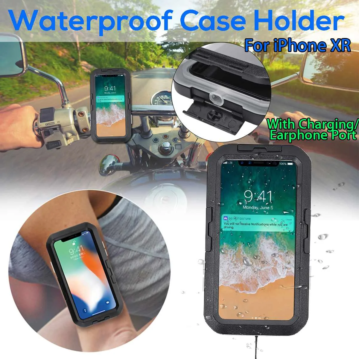 

IPX8 Waterproof Motorcycle Handlebar Phone Holder Stand Cover Outdoor Support for iPhone XR Bicycle Bike GPS Phone Bag Case