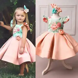 2018 милое платье принцессы для маленьких девочек, вечерние, нарядное свадебное платье с цветочным узором для девочек