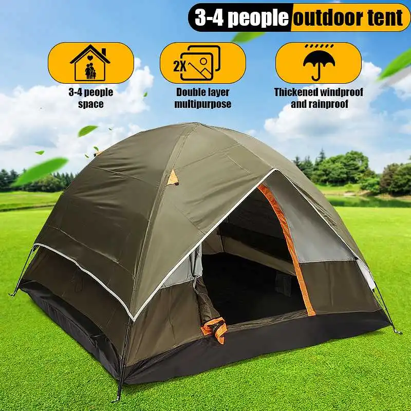 

200*200*130cm Oxford cloth 190T polyester PU waterproof coating 4 seasons 4 people double layer outdoor camping hiking tent