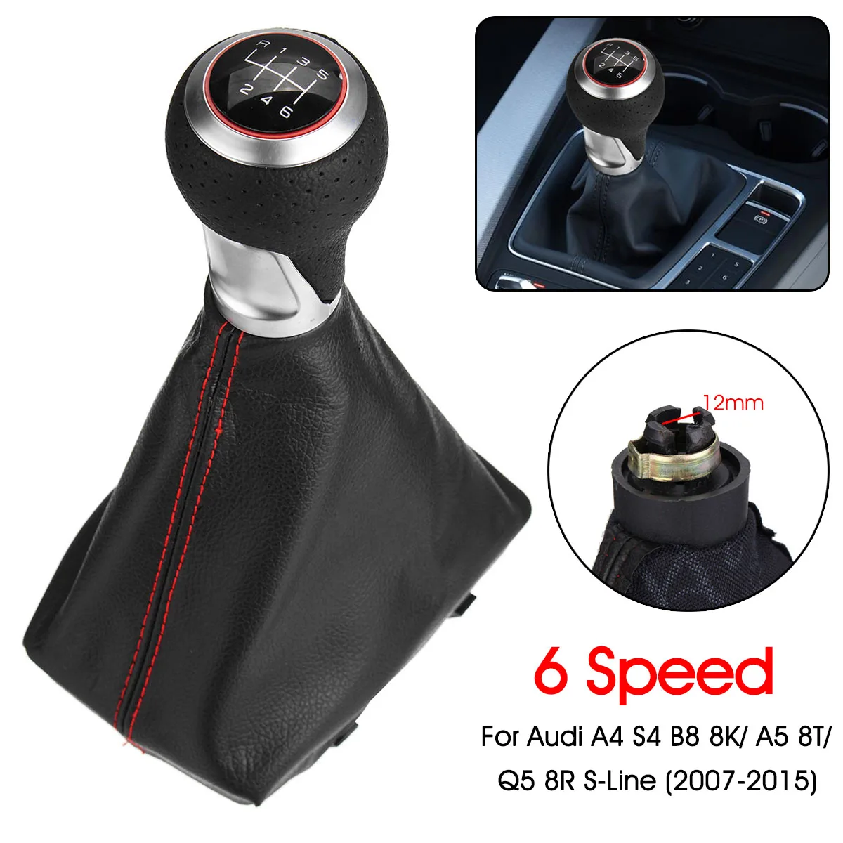 

6 Speed Gear Shift Knob Gaiter Boot Cover For Audi A4 S4 B8 8K A5 8T Q5 8R S-Line 2007-2015 Car Replacement