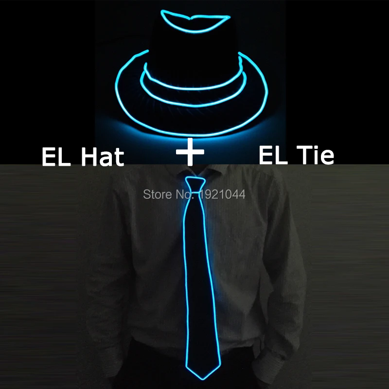

Fashion Wedding Decoration EL Flash Hat + EL Flash Tie LED Light up Props 10Colors Select Luminous Tie and Hat Cool Party Decor