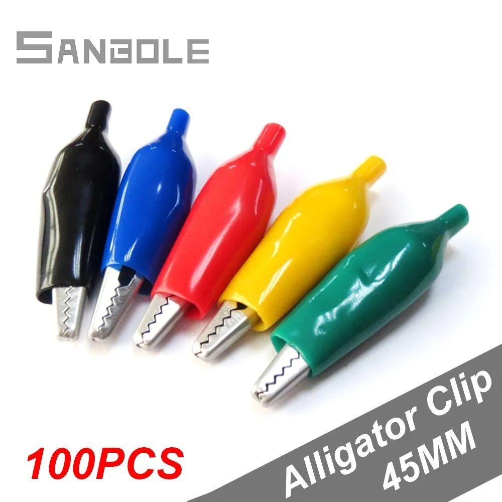 

45mm Metal Alligator Clip Crocodile Electrical Clamp for Testing Probe Meter with Plastic Protective Insulation Cover (100PCS)