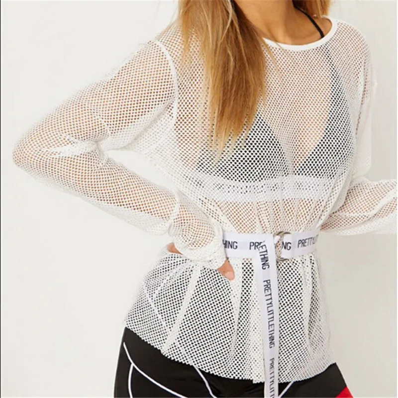 

2019 Sexy Women Blouses See Through Transparent Mesh Stand Neck Long Sleeve Sheer Blouse Shirt Ladies Tops Tee Plus Size XL