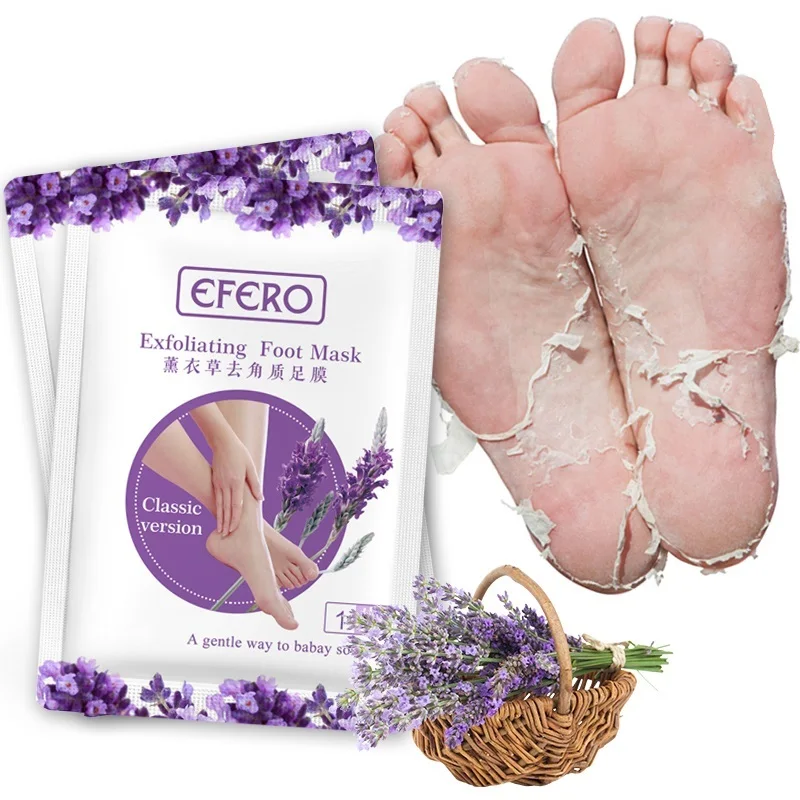 

10pc=5pair EFERO lavender essence exfoliating foot mask dead skin dry cracked heel whitening and moisturizing