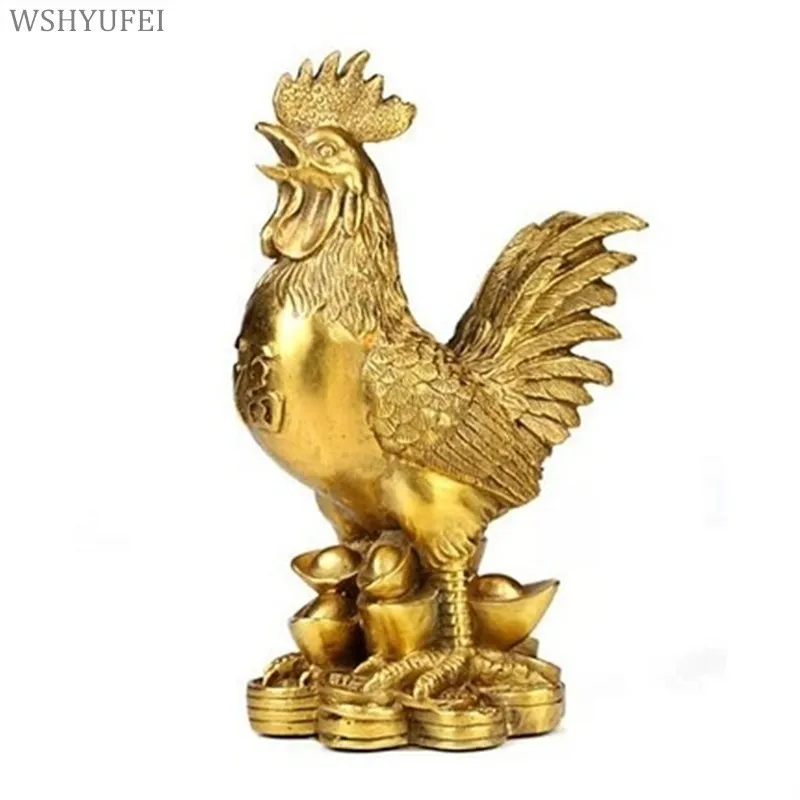 

WSHYUFEI New Year Imitate Copper Golden Cock Chinese Traditional 12 Animals Fengshui Talisman Craft Home Office Decorations