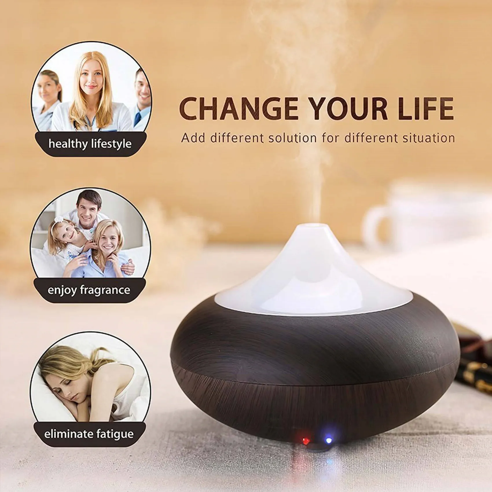 

150ML Diffuse Atomized Humidifier Mini Colorful Wood Grain Oil Lamp Small Onion Mute Aromatherapy Machine Car Purifier
