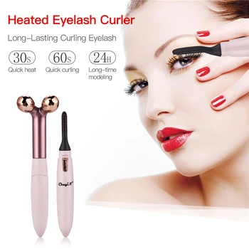 

2 in 1 Electric Face Massager Roller 3D V Face Line Shape Heated Eyelash Beauty Makeup Curler Fine Lines Reduction Skin Firming