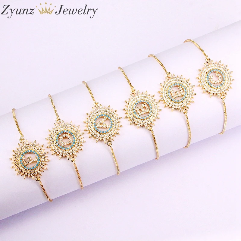 10 шт. ZYZ336-7622 начальные браслеты с буквами и браслеты для женщин девушка, золотые цвета регулируемые цепочки Кристалл CZ браслет с камнями