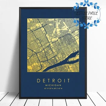 

Detroit USA City Map Modern watercolor Canvas Art Print Wall Pictures for Living Room No Frame