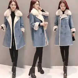 Новинка 2018 года зима меховой воротник для женщин шерстяные пальто для будущих мам корейский стиль кожа толстые свободные ягнят пальт
