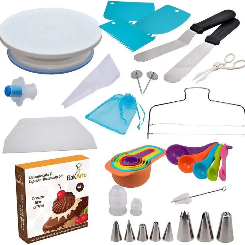 

45 Piece Cake Decorating Supplies Turntable Piping Tip Nozzle Pastry Bag Set DIY Cake Baking Tool