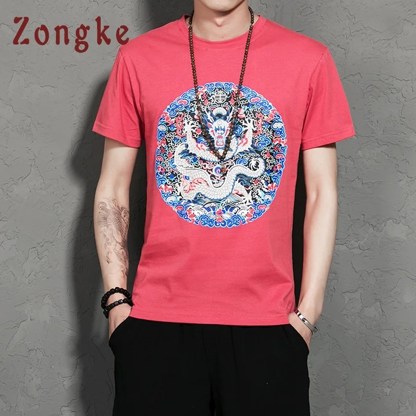 

Zongke Chinese Style Dragon Print White T Shirt Men Tshirt Men T-Shirt Men Funny T Shirts Harajuku Streetwear 5XL 2019 Spring