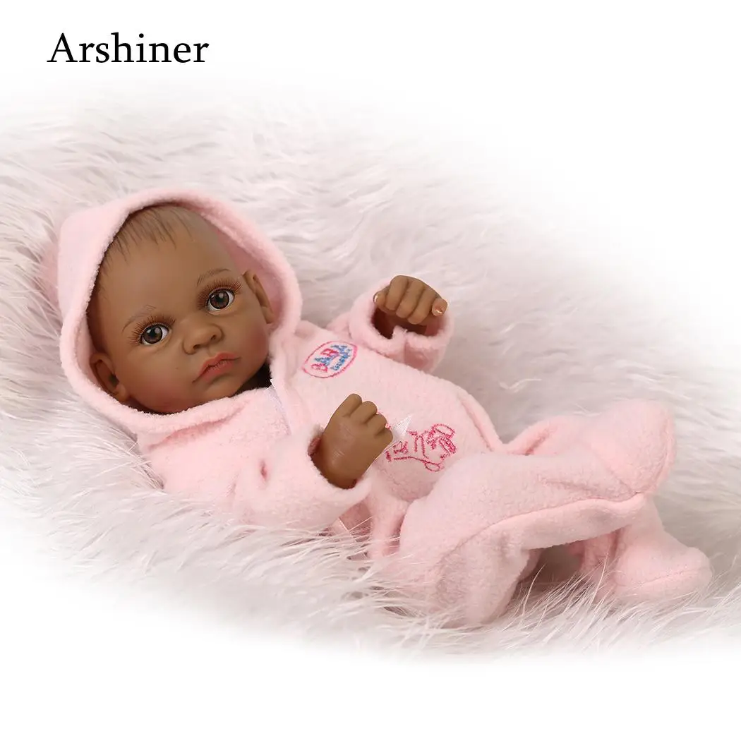 

NPK 25CM Mini Silicone Reborn Dolls Newborn Babies Real Dolls for Kids Children,10 inch Mini Baby Reborn Doll African Doll Toys