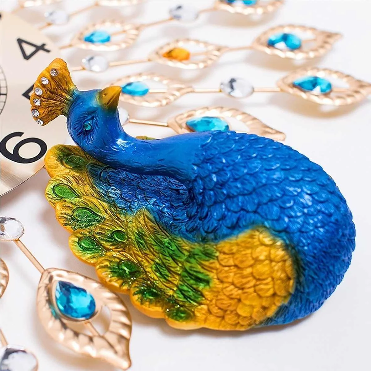 Relojes de pared de pavo real de cuarzo de cristal de diamante en 3D de lujo modernos para decoración de sala de estar en casa Reloj de pared silencioso grande artesanías Relojes de pared de pavo real de cuarzo de cristal de diamante en 3D de lujo modernos para decoración de sala de estar en casa Reloj de pared silencioso grande artesanías