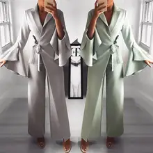 2019 Spring Irregular Flared Sleeve Wide Leg Jumpsuit Formal Style Knot Side Long Jumpsuits 2019 Spring Irregular Flared Sleeve Wide Leg Jumpsuit Formal Style Knot Side Long Jumpsuits
